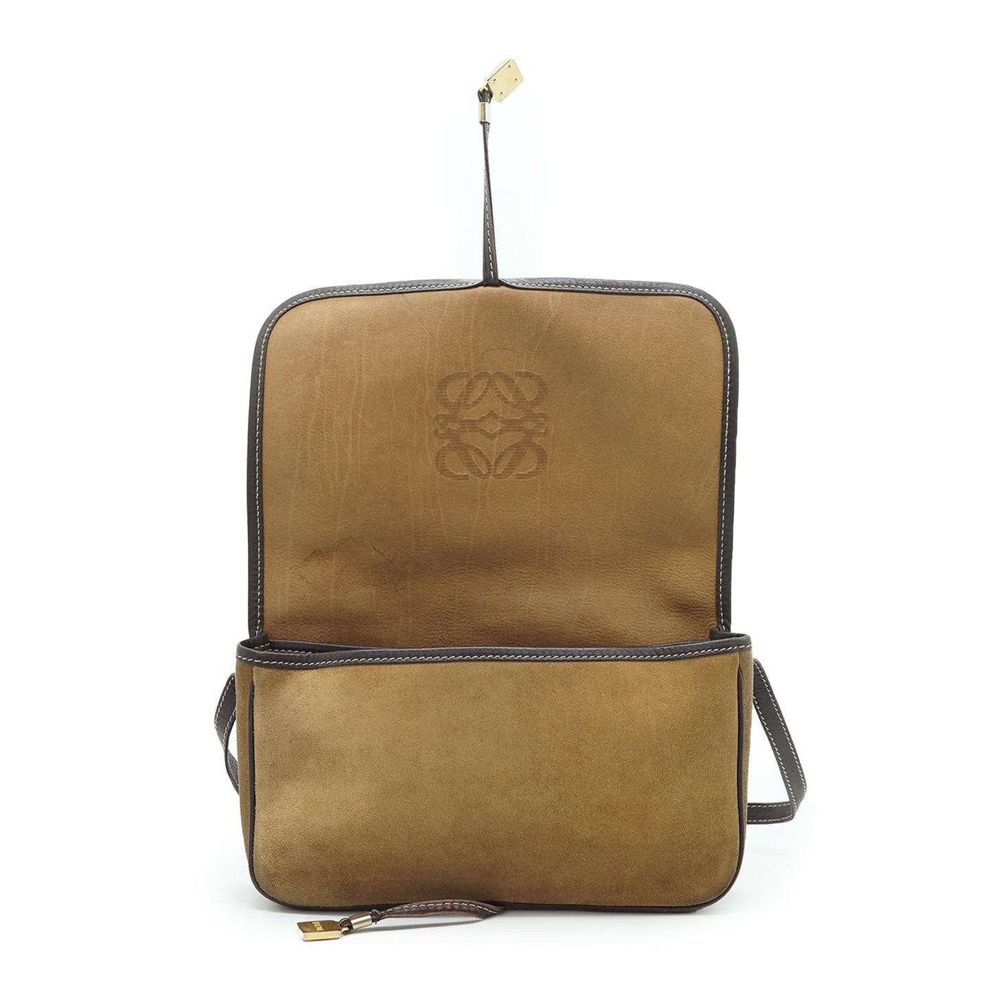 Anagram Suede Leather Gold Hardware Shoulder Bag