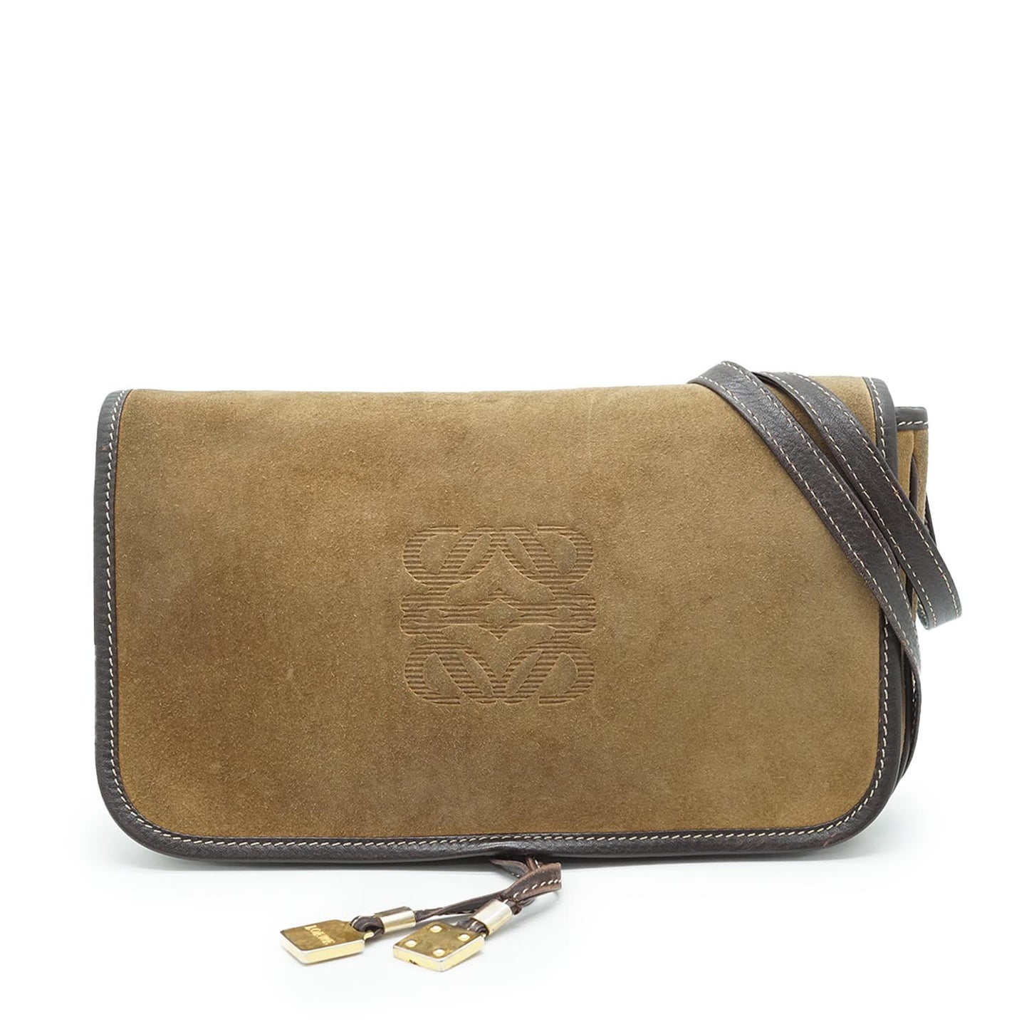 Anagram Suede Leather Gold Hardware Shoulder Bag