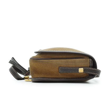 Anagram Suede Leather Gold Hardware Shoulder Bag