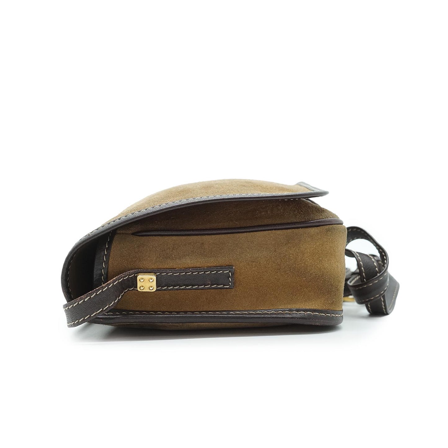 Anagram Suede Leather Gold Hardware Shoulder Bag