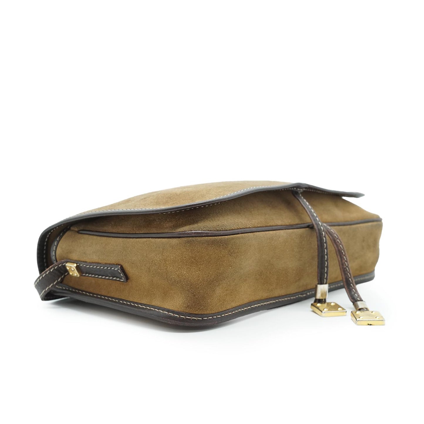 Anagram Suede Leather Gold Hardware Shoulder Bag