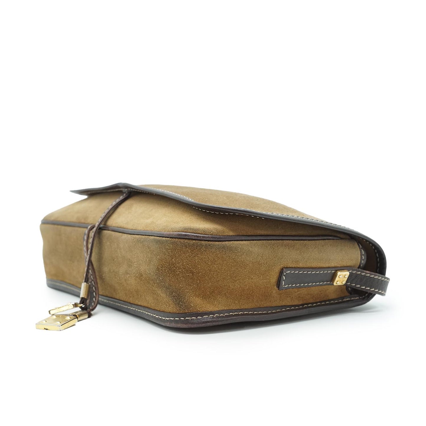 Anagram Suede Leather Gold Hardware Shoulder Bag