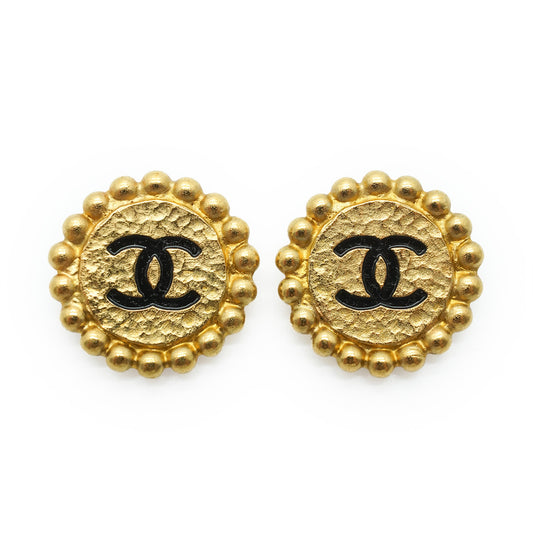 CC Button Gold Clip-On Earrings