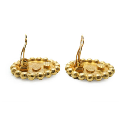 CC Button Gold Clip-On Earrings