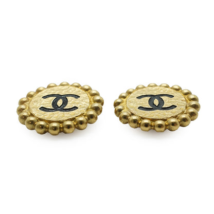 CC Button Gold Clip-On Earrings