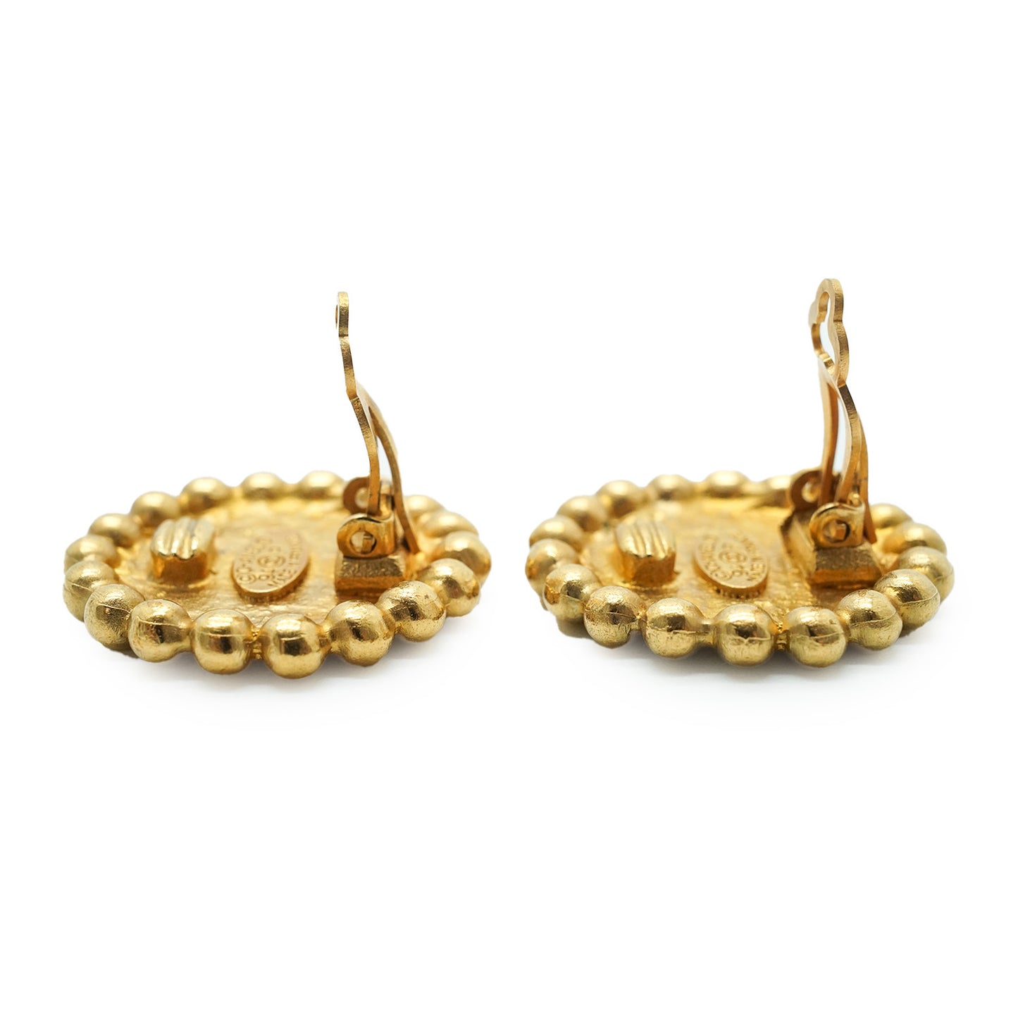 CC Button Gold Clip-On Earrings