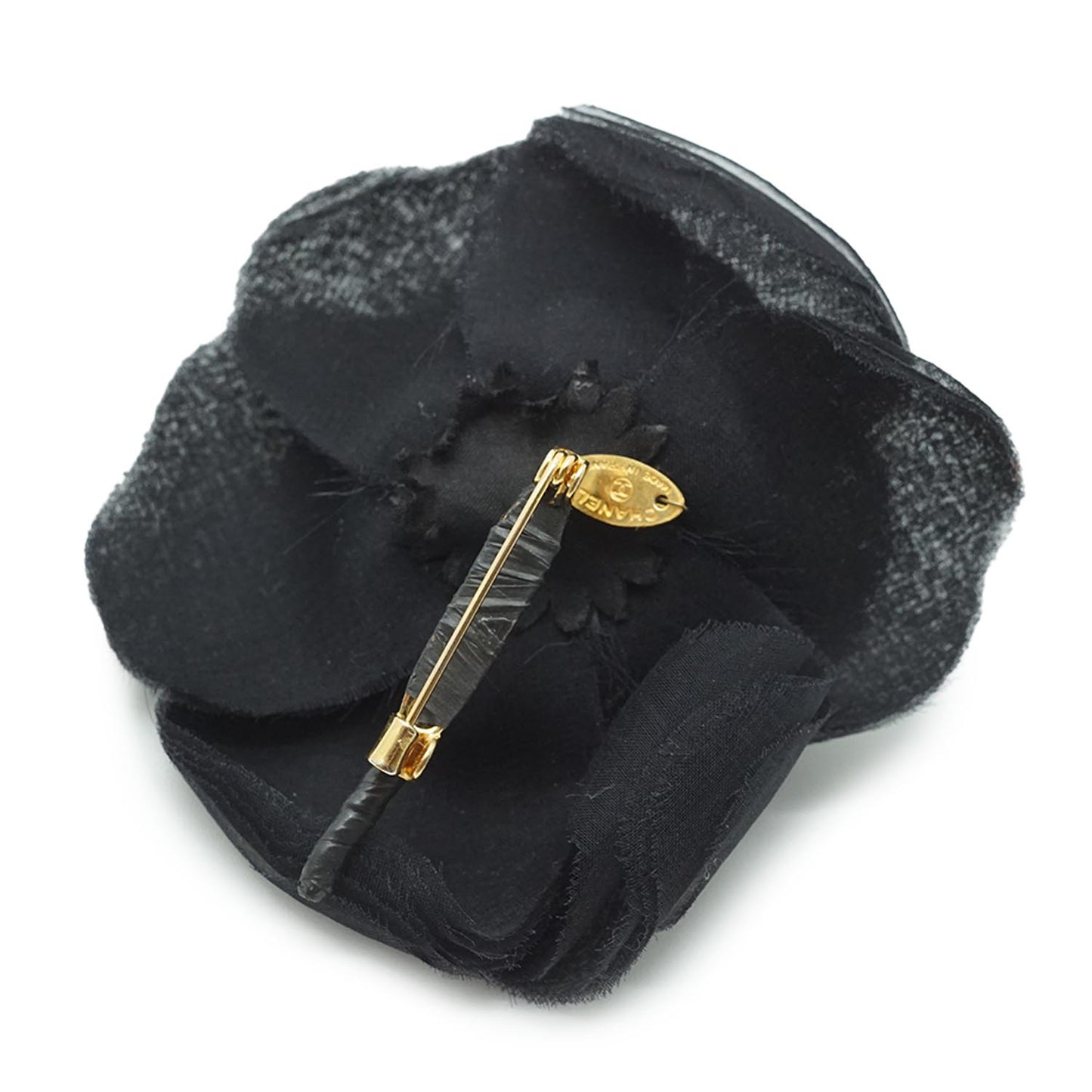 Black Organza Camellia Pin Brooch