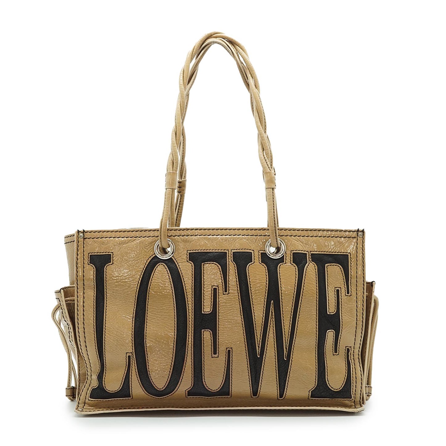 Beige Enamel Silver Hardware Tote