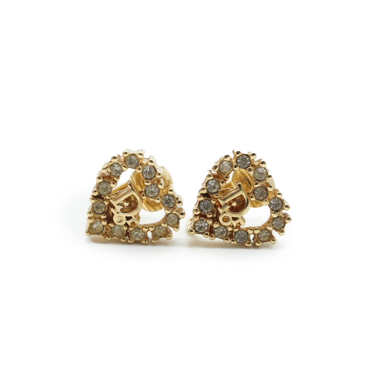 Rhinestone Heart Gold Earrings