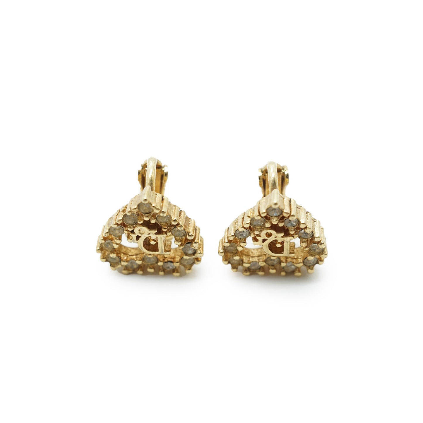 Rhinestone Heart Gold Earrings