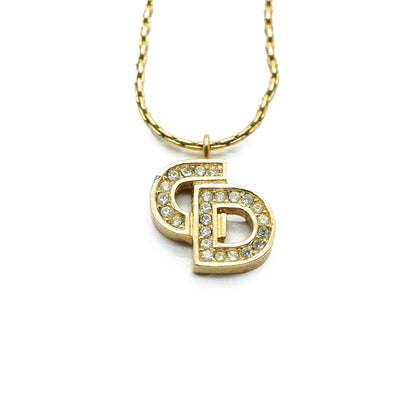 CD Logo Rhinestone Gold Necklace