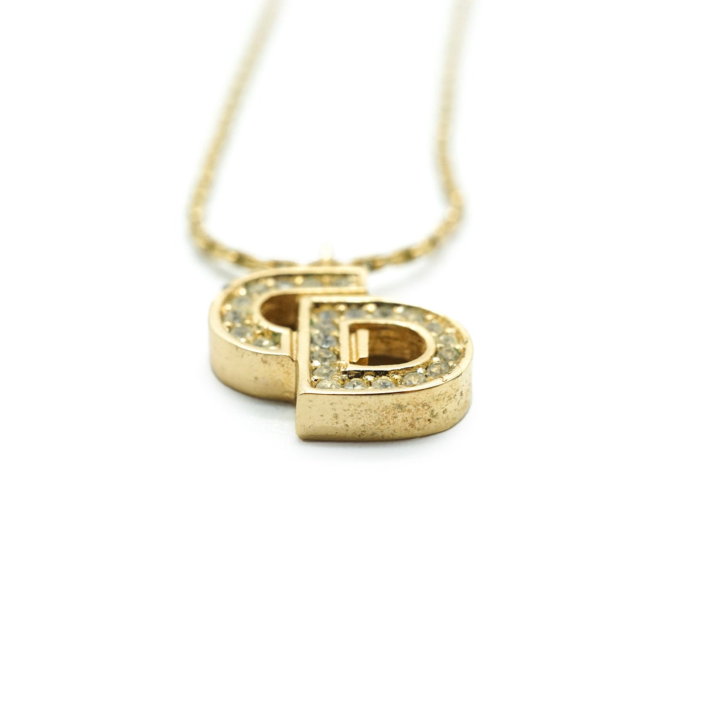 CD Logo Rhinestone Gold Necklace