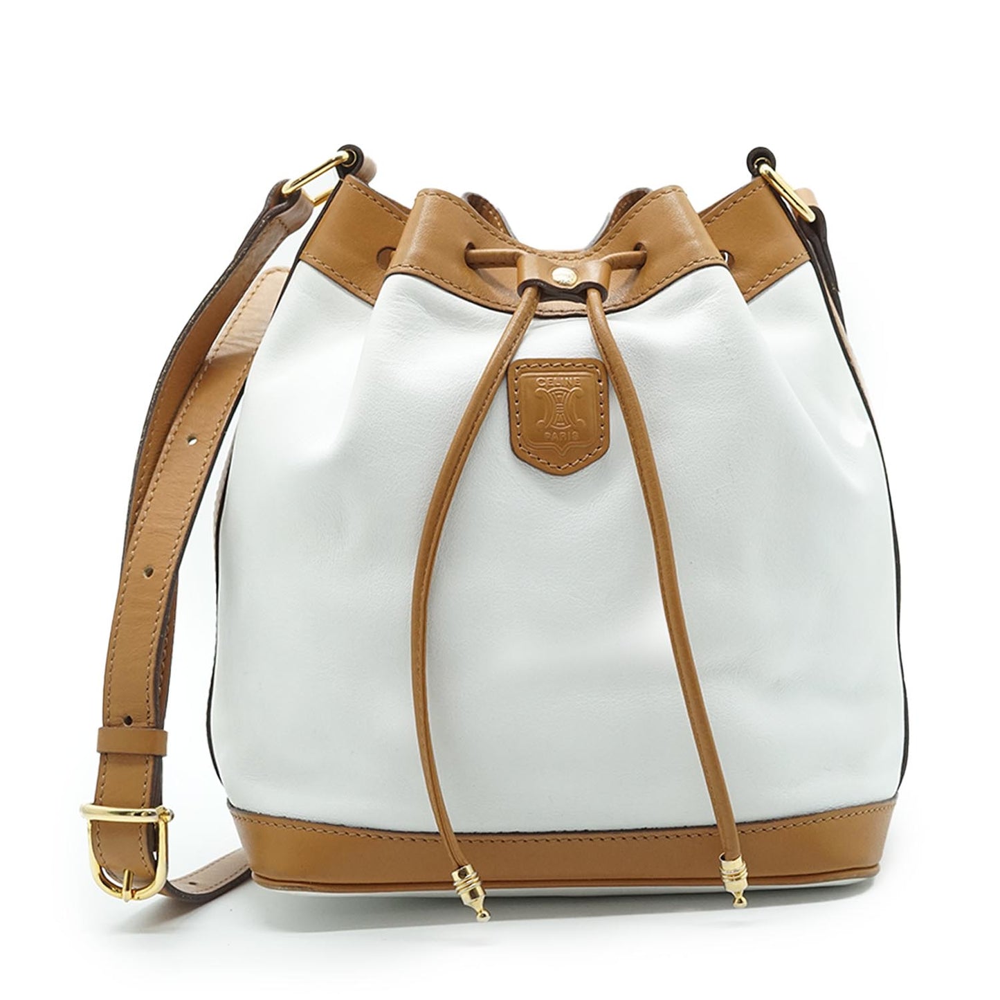 White Brown Leather Bucket Bag