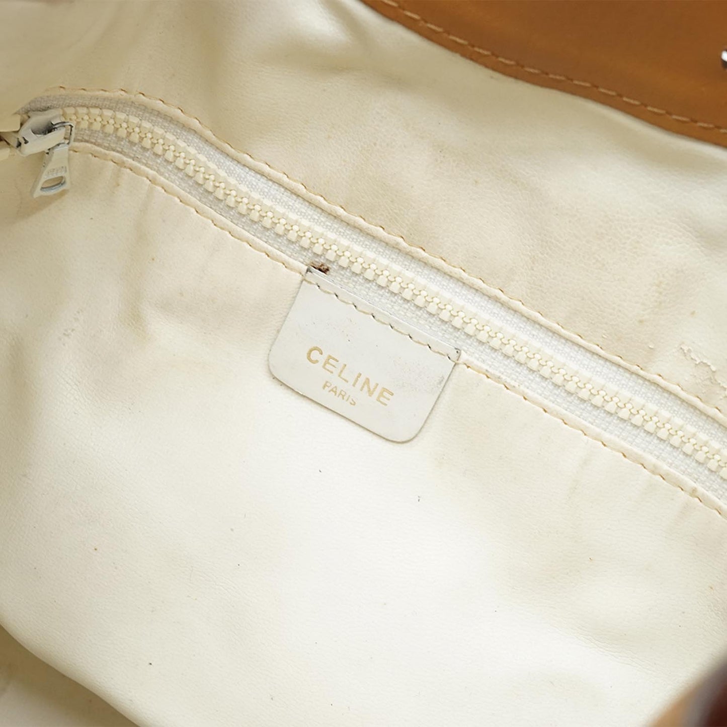 White Brown Leather Bucket Bag