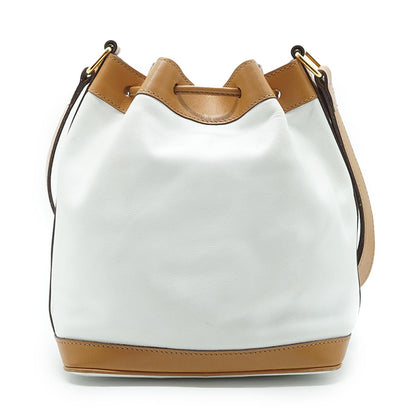 White Brown Leather Bucket Bag