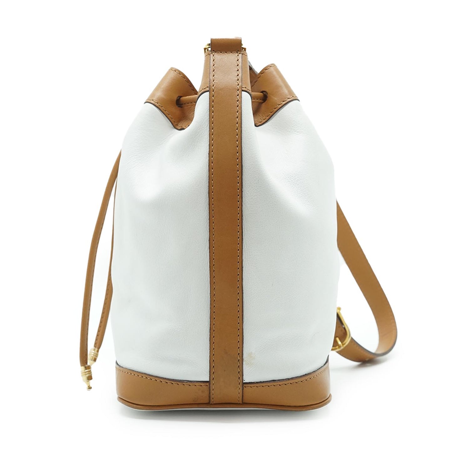 White Brown Leather Bucket Bag