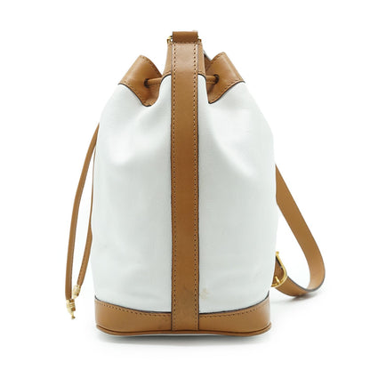 White Brown Leather Bucket Bag