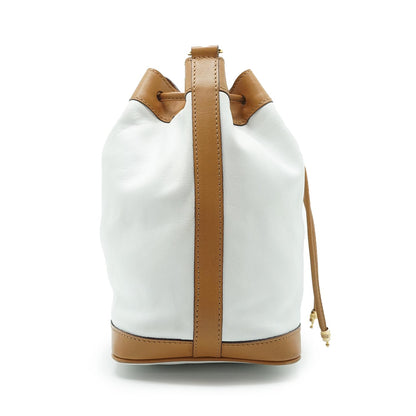 White Brown Leather Bucket Bag