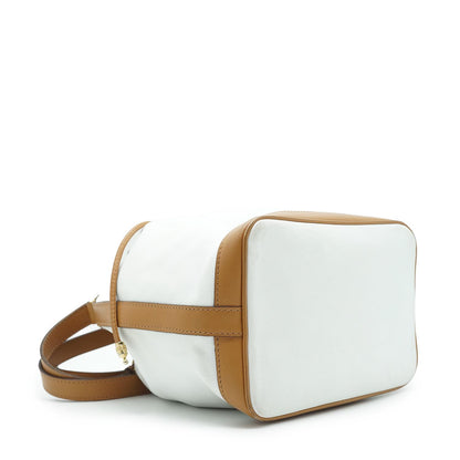 White Brown Leather Bucket Bag