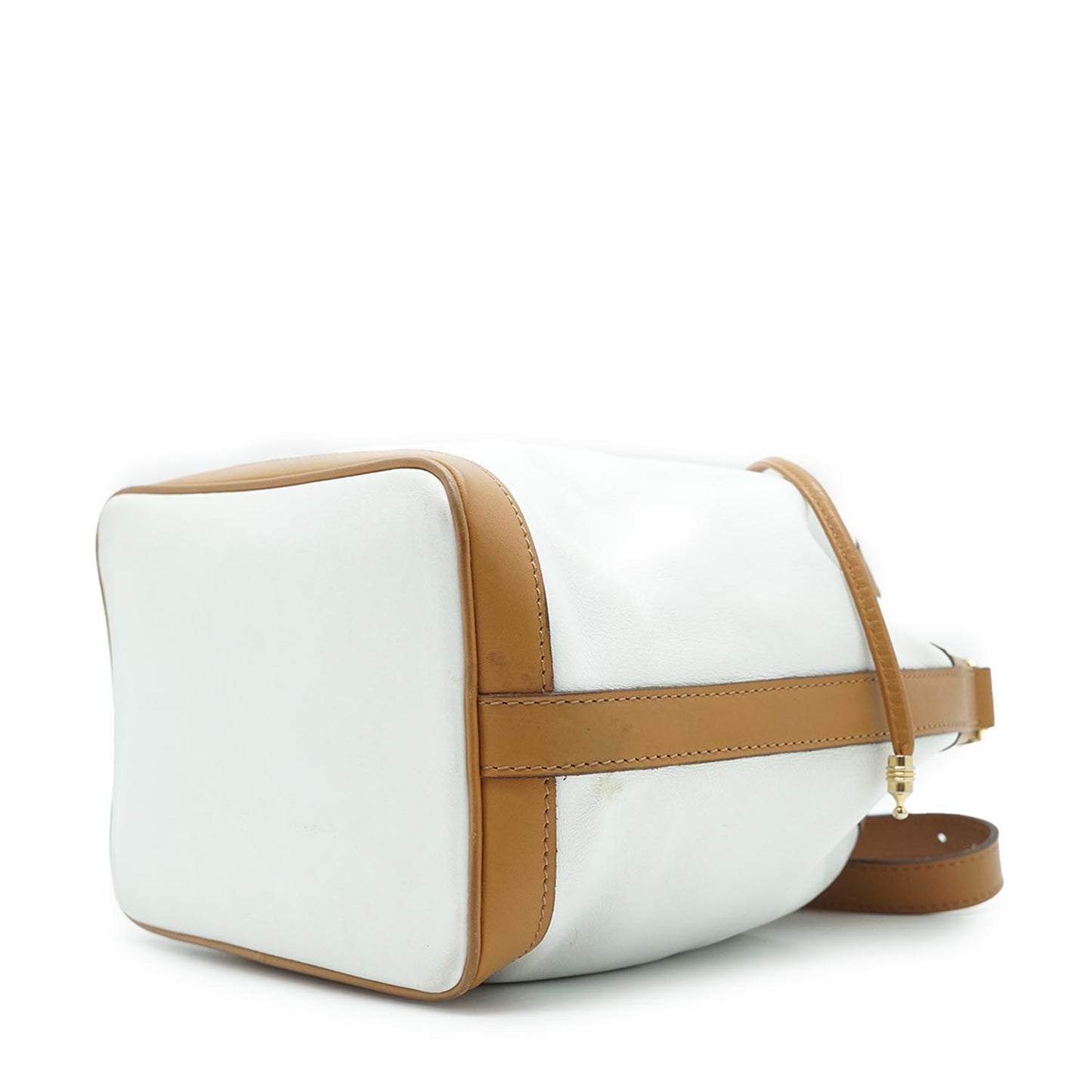 White Brown Leather Bucket Bag