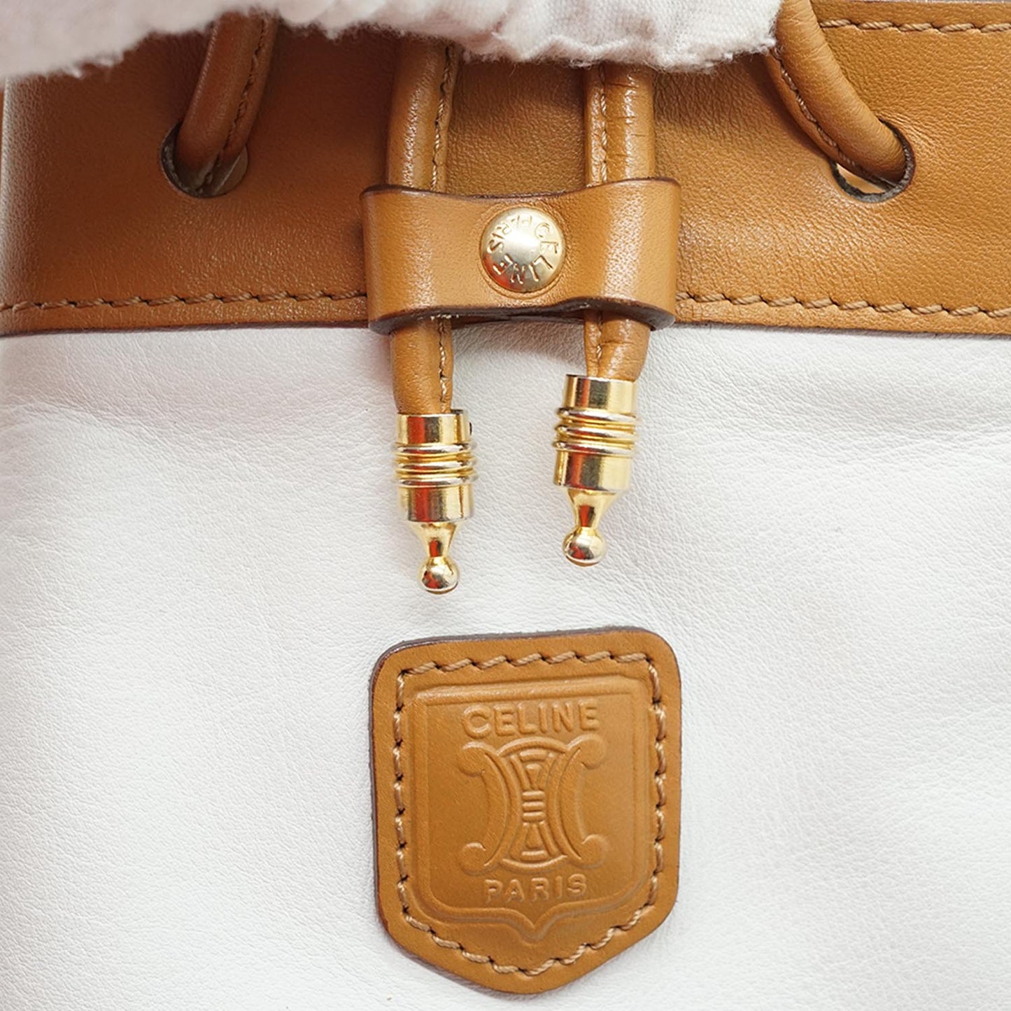 White Brown Leather Bucket Bag