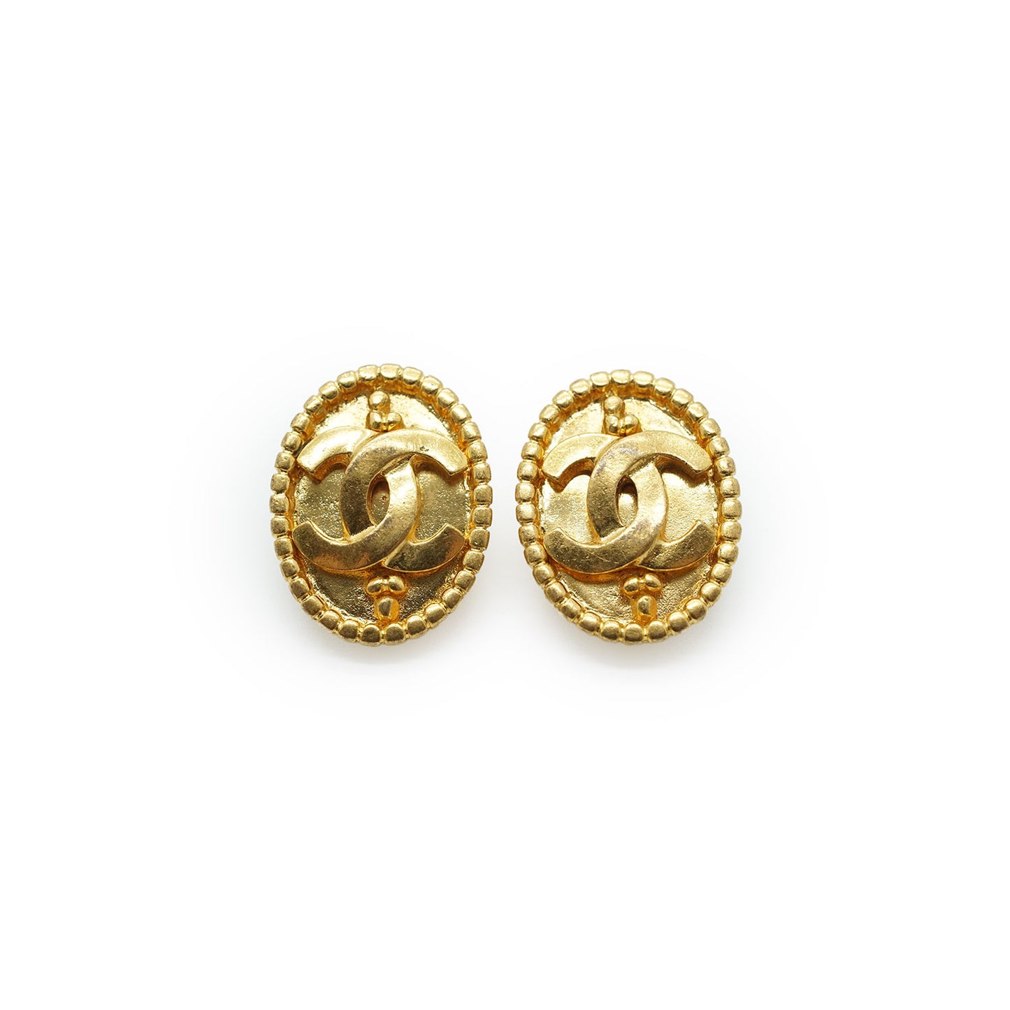 Coco Mark Gold Oval Clip Earrings