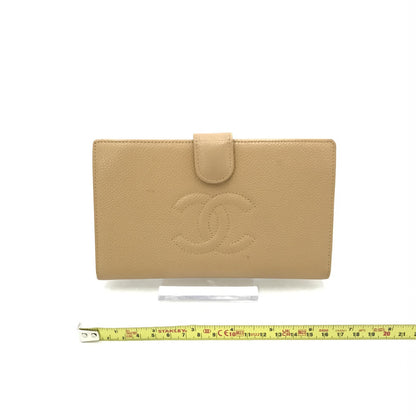 Chanel Beige Caviar Leather Bifold Long Wallet