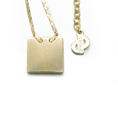 Vintage Dior Logo Square Plate Rhinestone Necklace