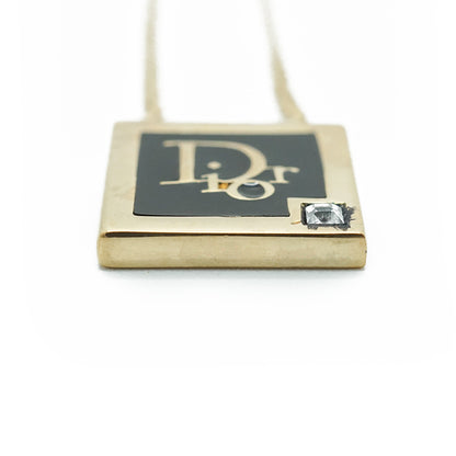 Vintage Dior Logo Square Plate Rhinestone Necklace