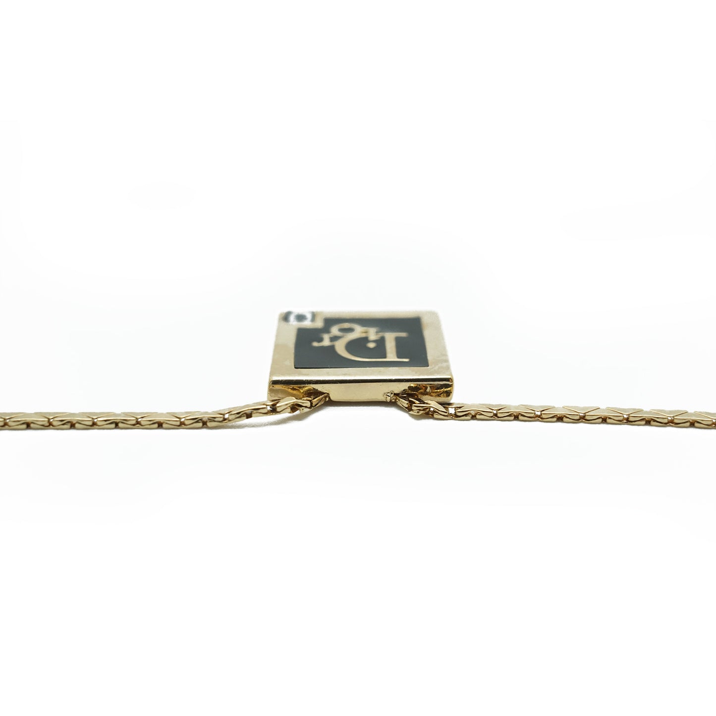 Vintage Dior Logo Square Plate Rhinestone Necklace