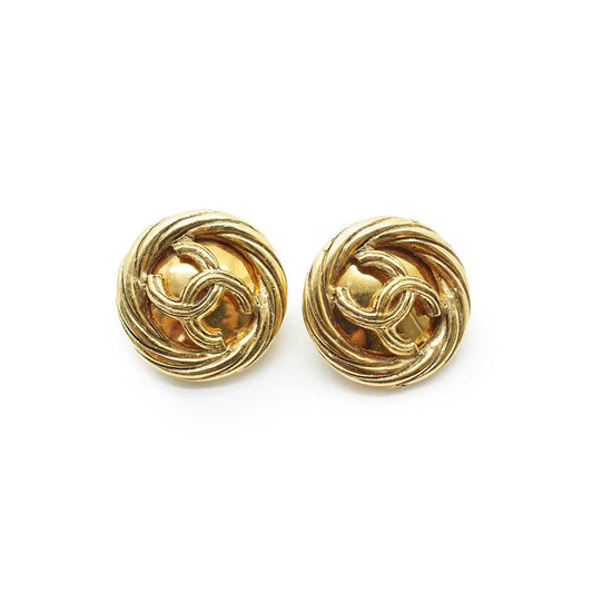 Coco Mark Round Clip Earrings GP