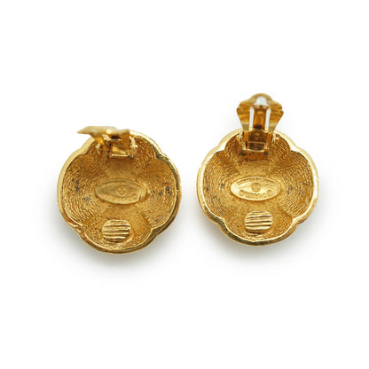Coco Mark Round Flowers Clip Earrings GP