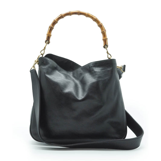Bamboo Handle 2way Leather Tote