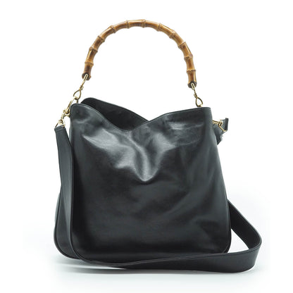 Bamboo Handle 2way Leather Tote