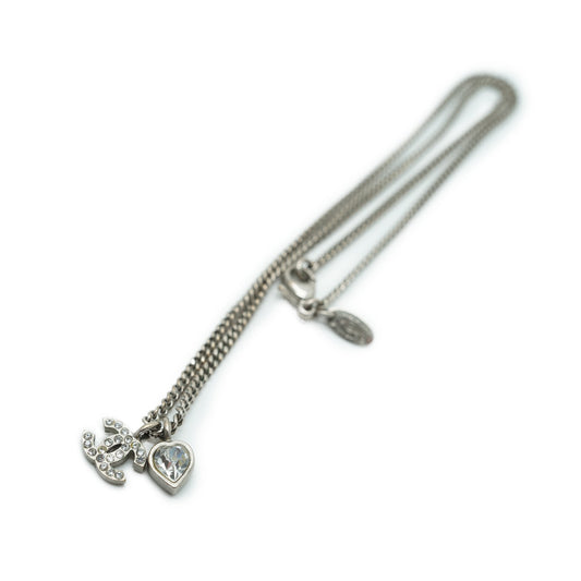 CC Rhinestone Silver Heart Charm Necklace