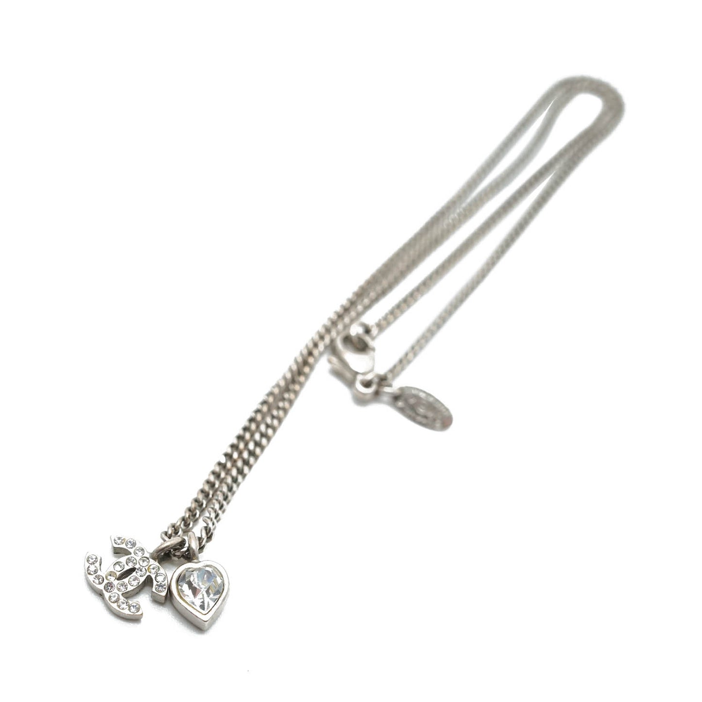CC Rhinestone Silver Heart Charm Necklace