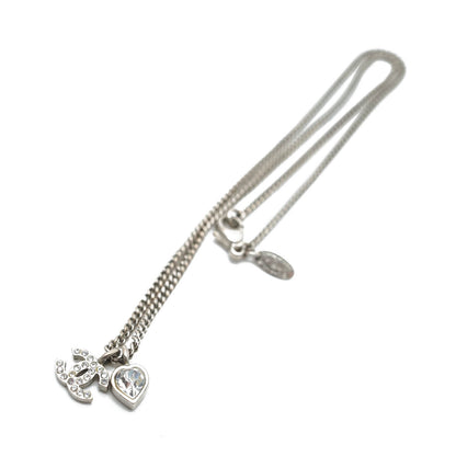 CC Rhinestone Silver Heart Charm Necklace