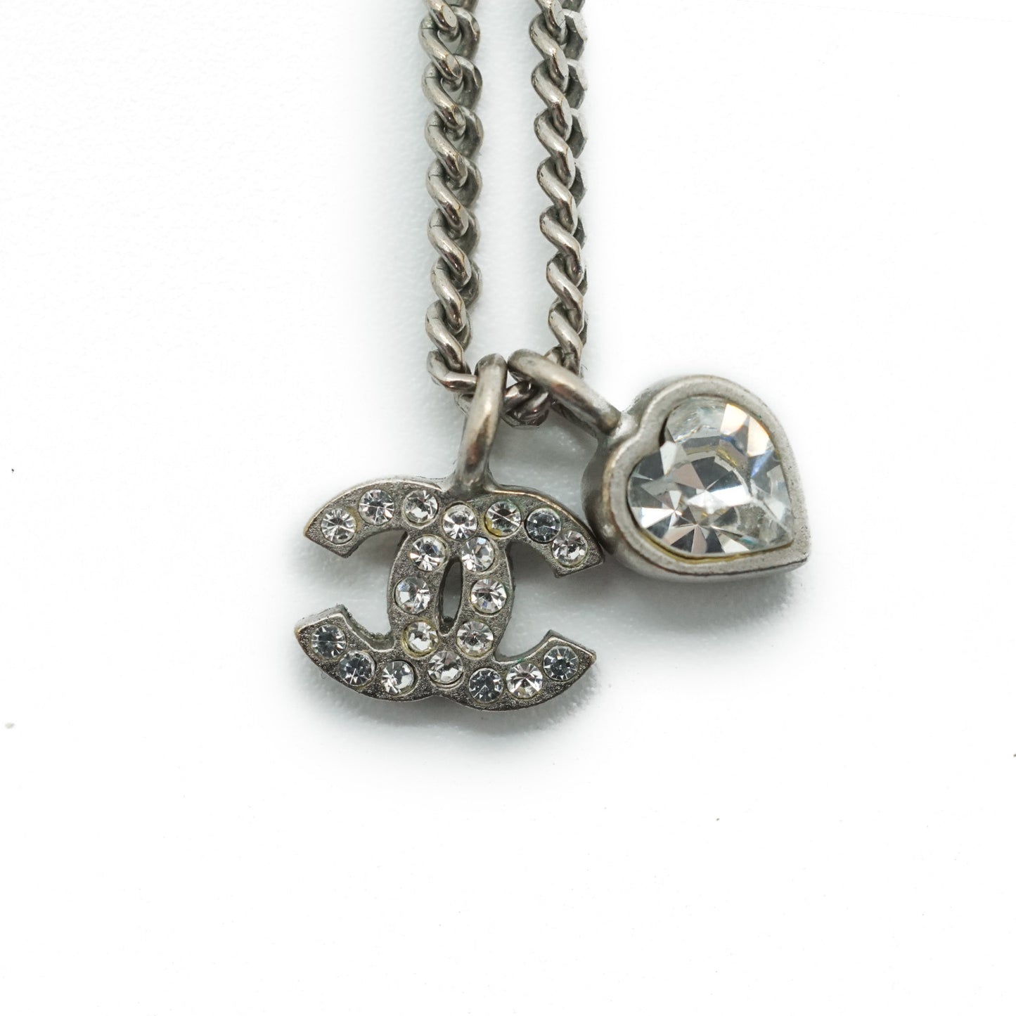 CC Rhinestone Silver Heart Charm Necklace