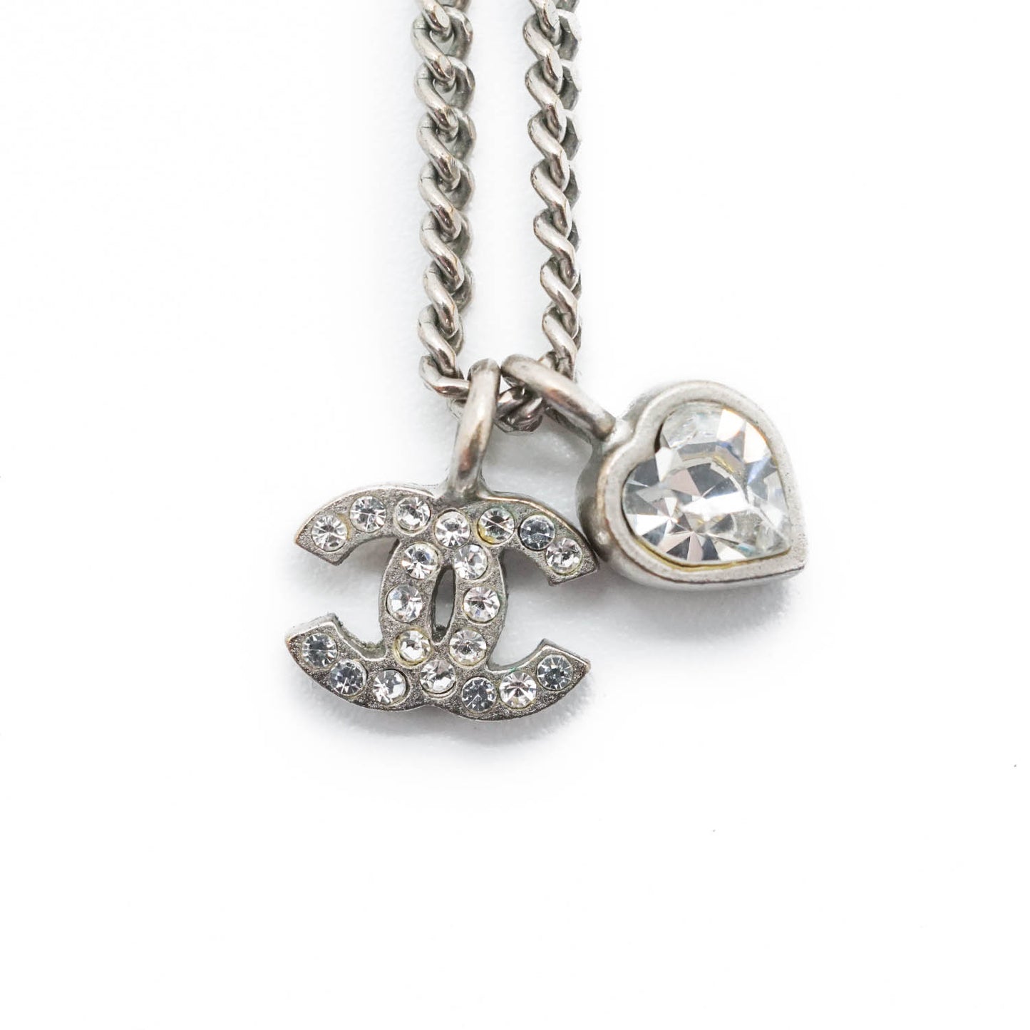 CC Rhinestone Silver Heart Charm Necklace