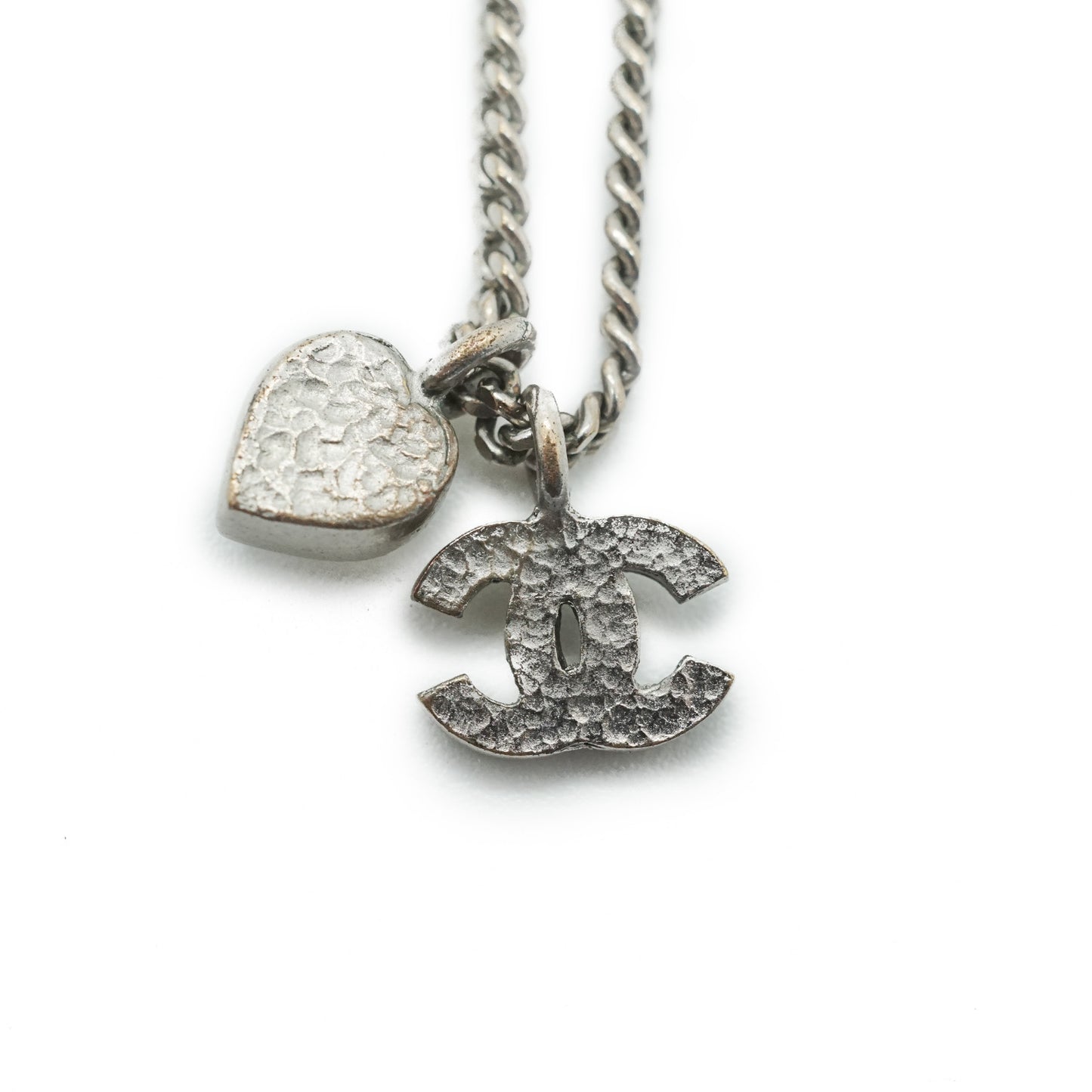 CC Rhinestone Silver Heart Charm Necklace