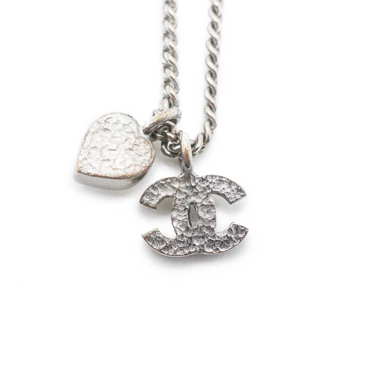CC Rhinestone Silver Heart Charm Necklace