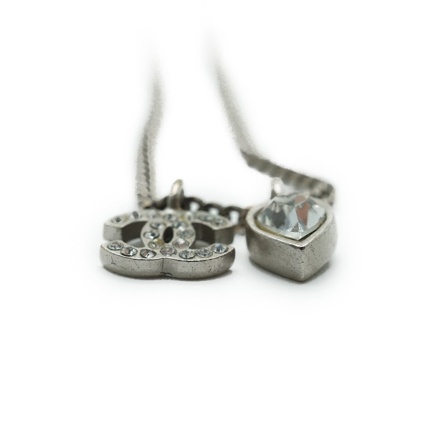 CC Rhinestone Silver Heart Charm Necklace