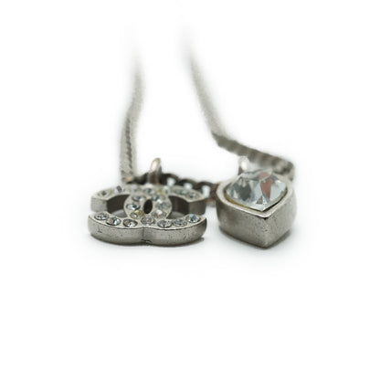CC Rhinestone Silver Heart Charm Necklace