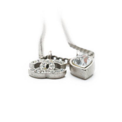 CC Rhinestone Silver Heart Charm Necklace