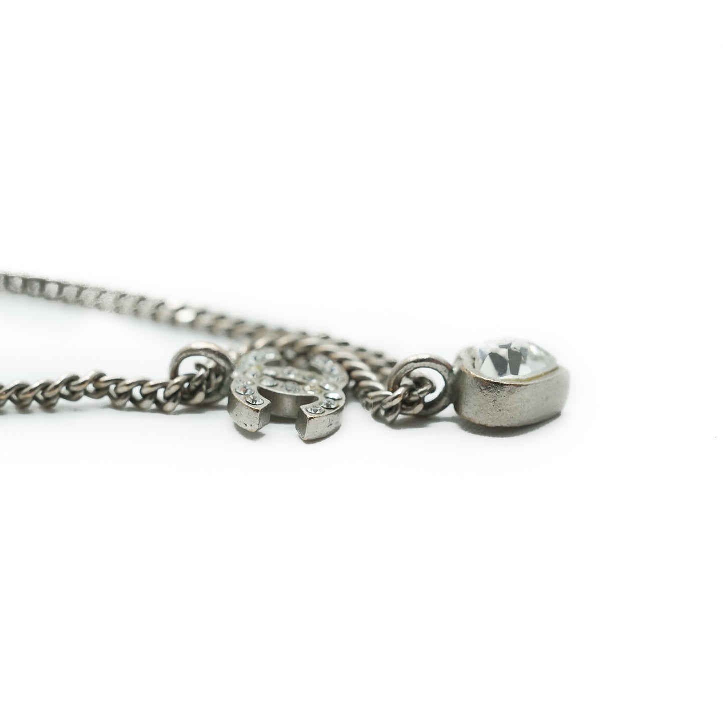 CC Rhinestone Silver Heart Charm Necklace