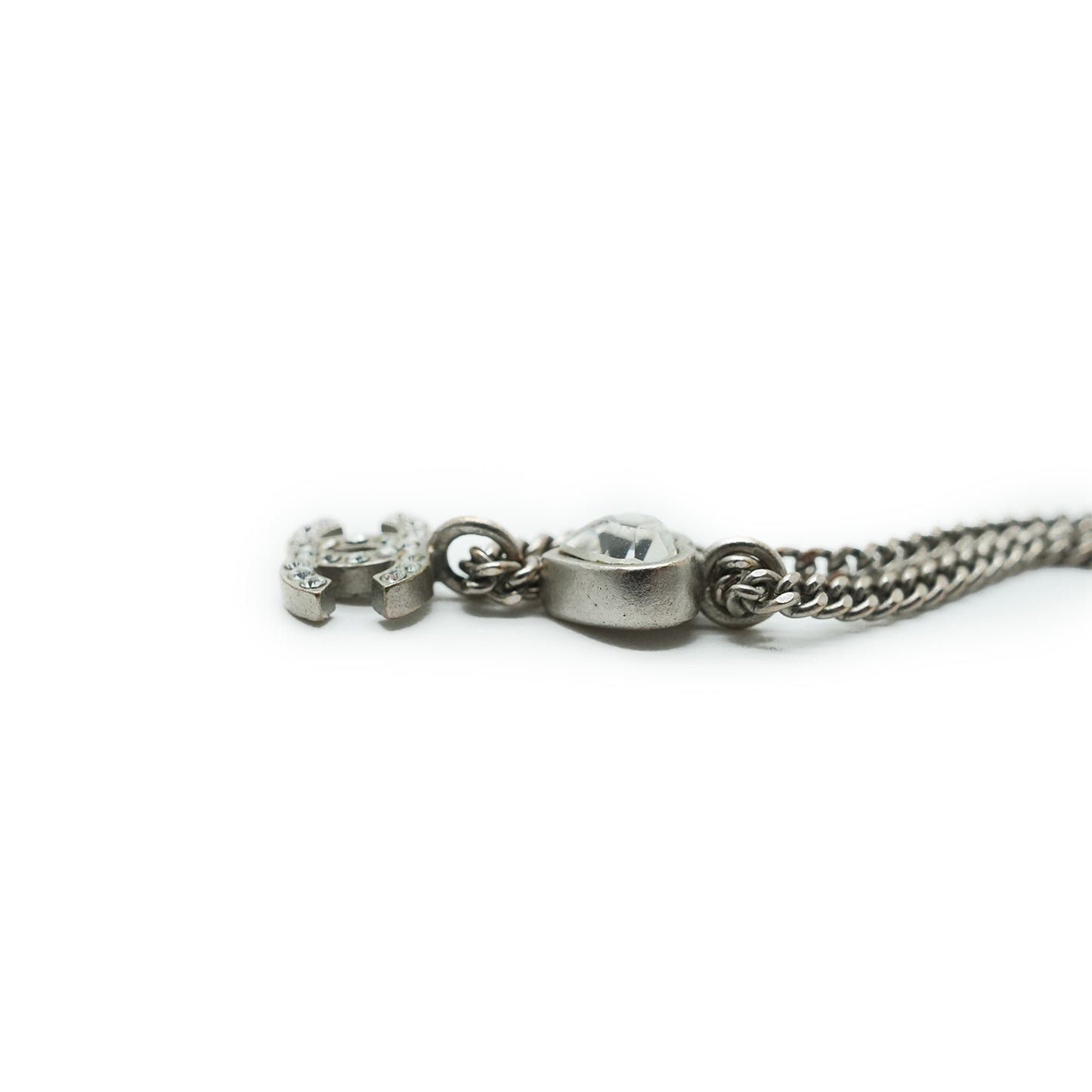 CC Rhinestone Silver Heart Charm Necklace