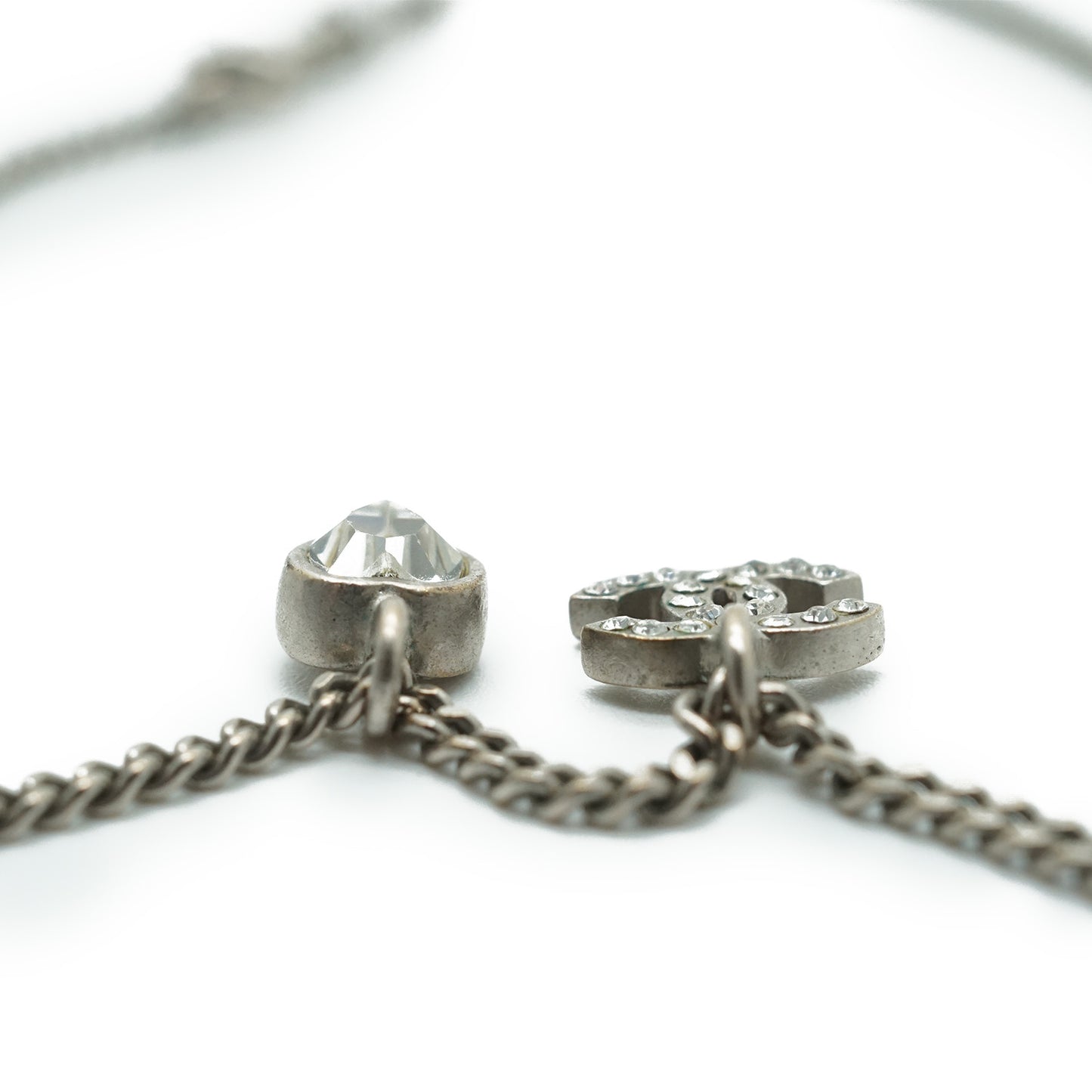 CC Rhinestone Silver Heart Charm Necklace