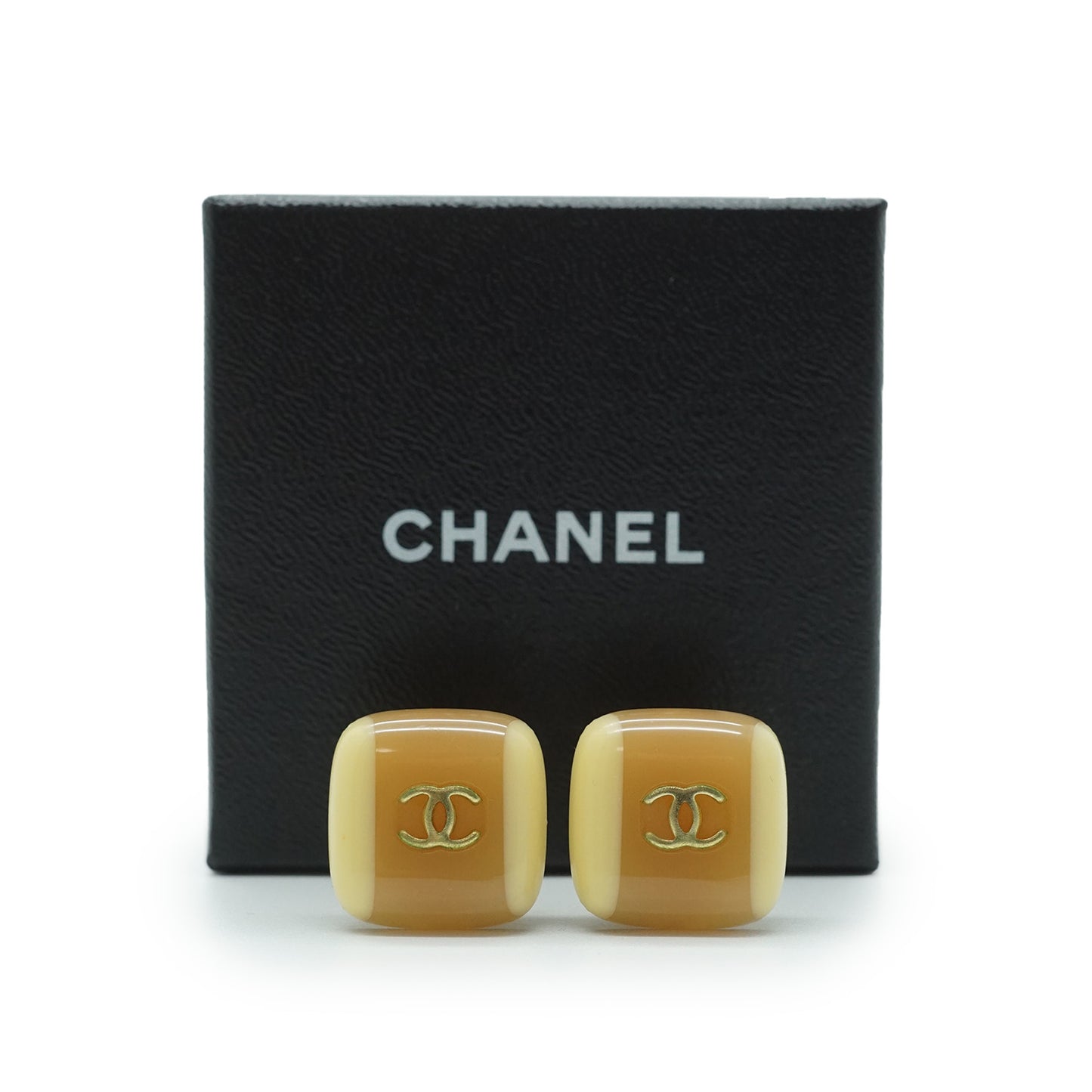 Coco Mark Bicolor Square Button Clip Earrings