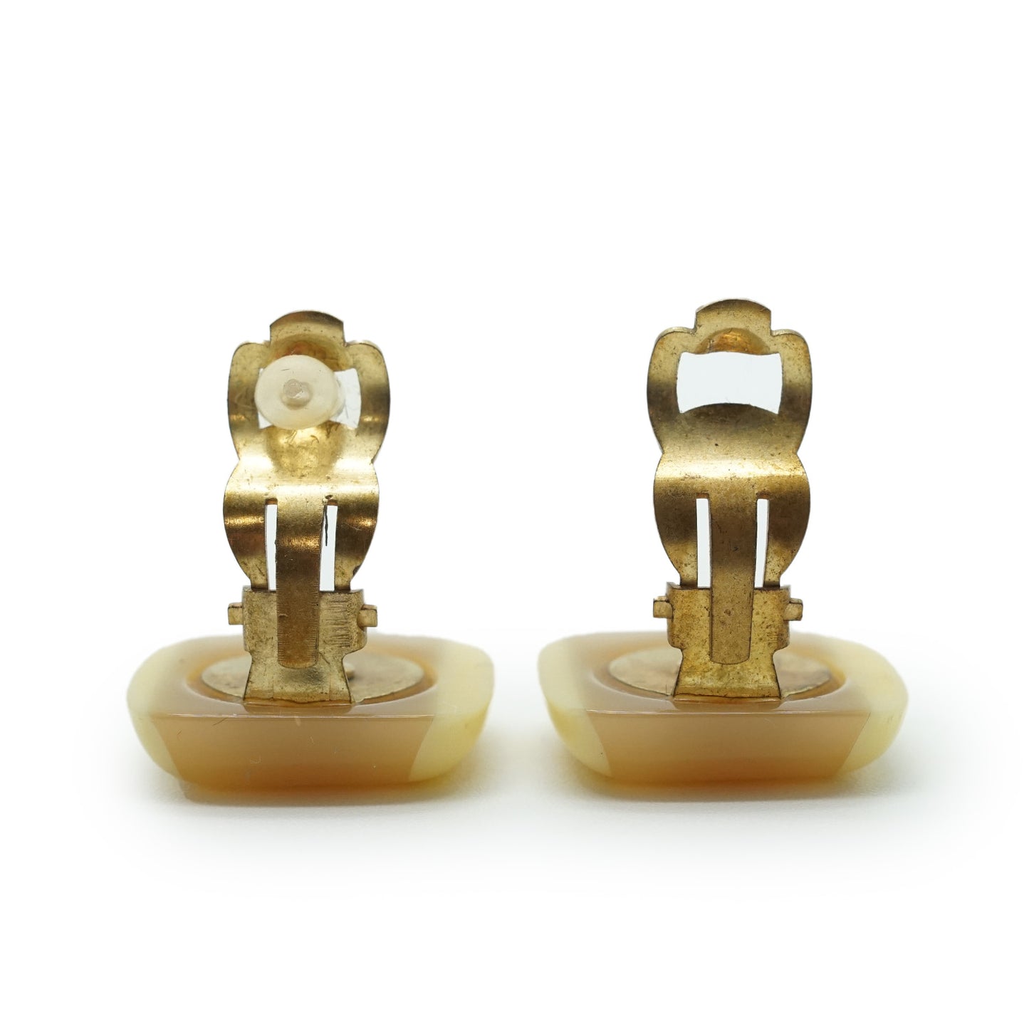 Coco Mark Bicolor Square Button Clip Earrings