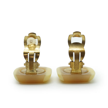 Coco Mark Bicolor Square Button Clip Earrings